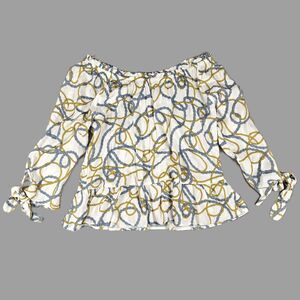 Tu Rope Pattern Off Shoulder Tie Cuffs Flared Blouse Size 10 Coastal Boho